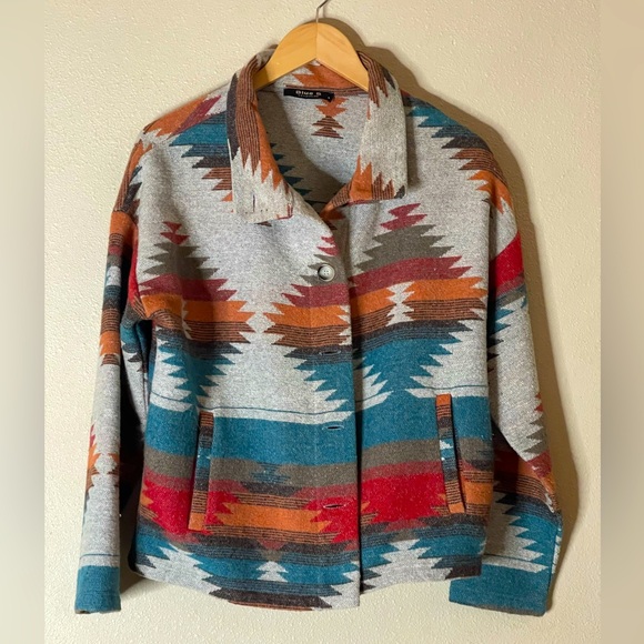 Aztec Shacket Boho Wool Button-Down - Picture 5 of 8